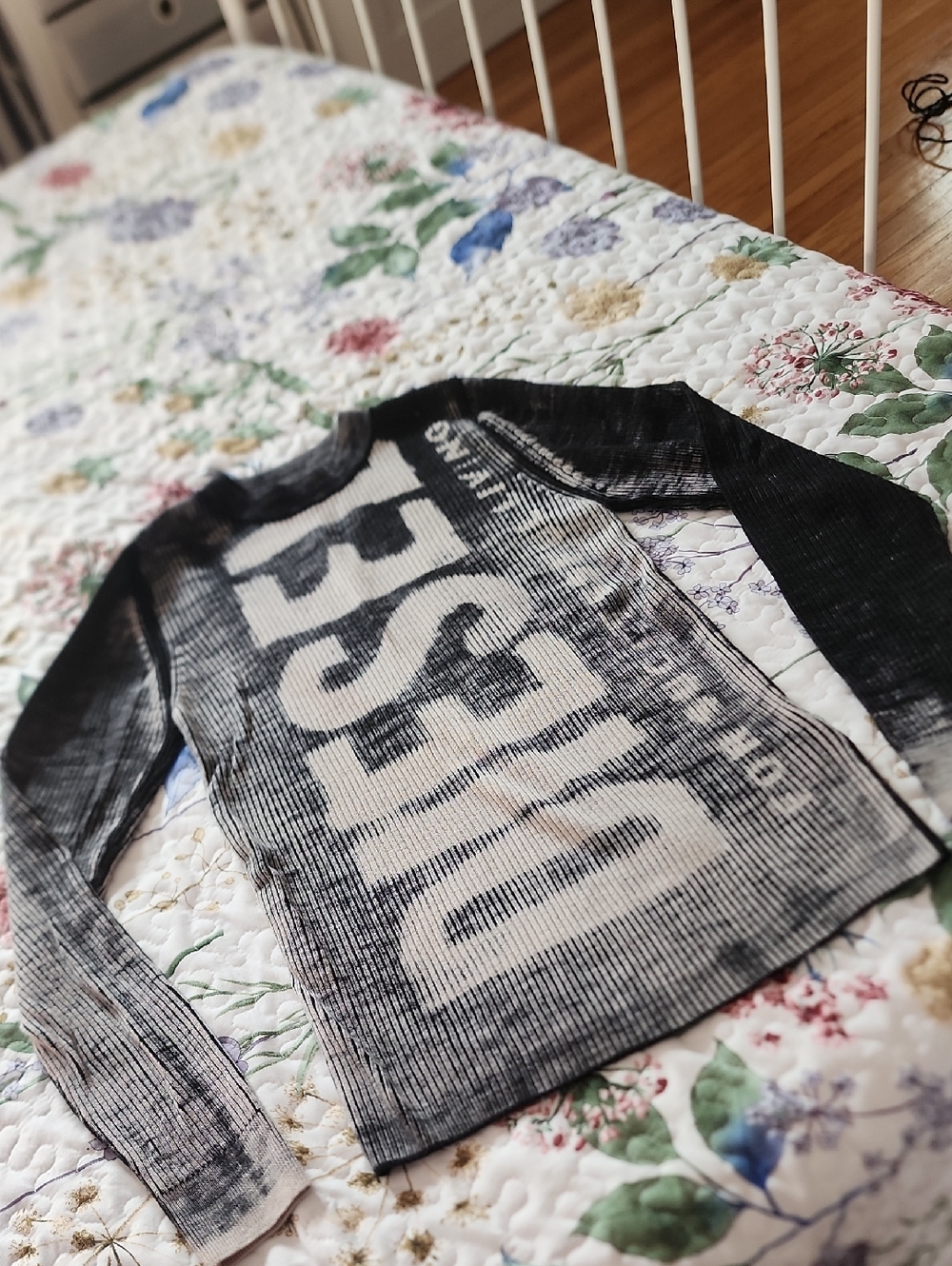 Diesel Ribbed Knit Top in Black and Cream